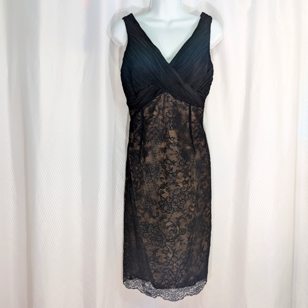 Jones Wear Sleeveless V-Neck Lace Special Occasion Dress, Black/Beige, Size 8